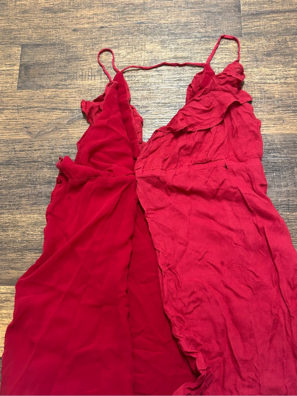 Red Ruffle V-Neck Mini Dress - Picture 3 of 7